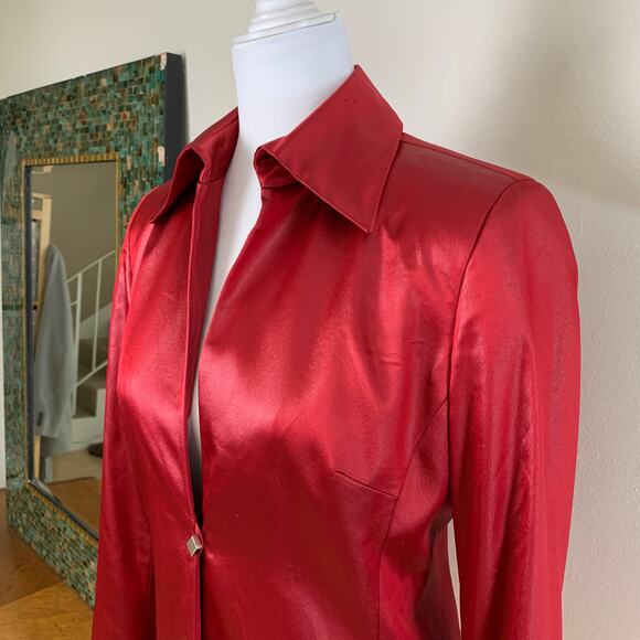 Vintage Bebe Size 6 Satiny Blazer Coat Jacket Red Gold Button Accent Formal - Picture 3 of 10